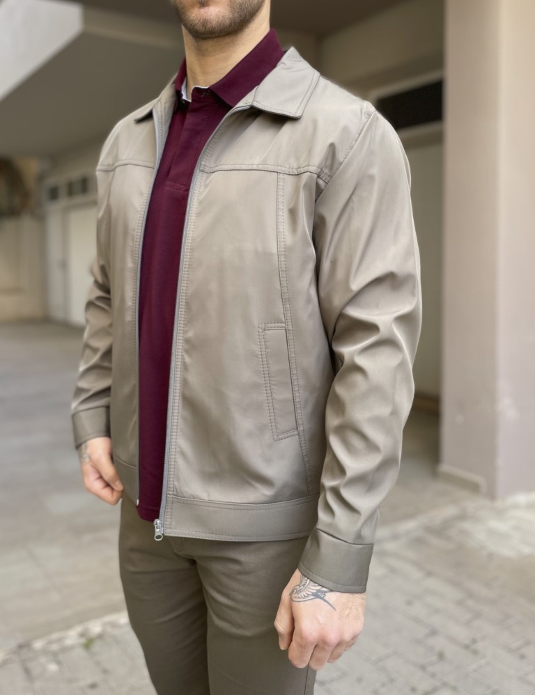 Ανδρικό ανοιχτό λαδί ελαφρύ Jacket με γιακά D1920 φωτογραφία